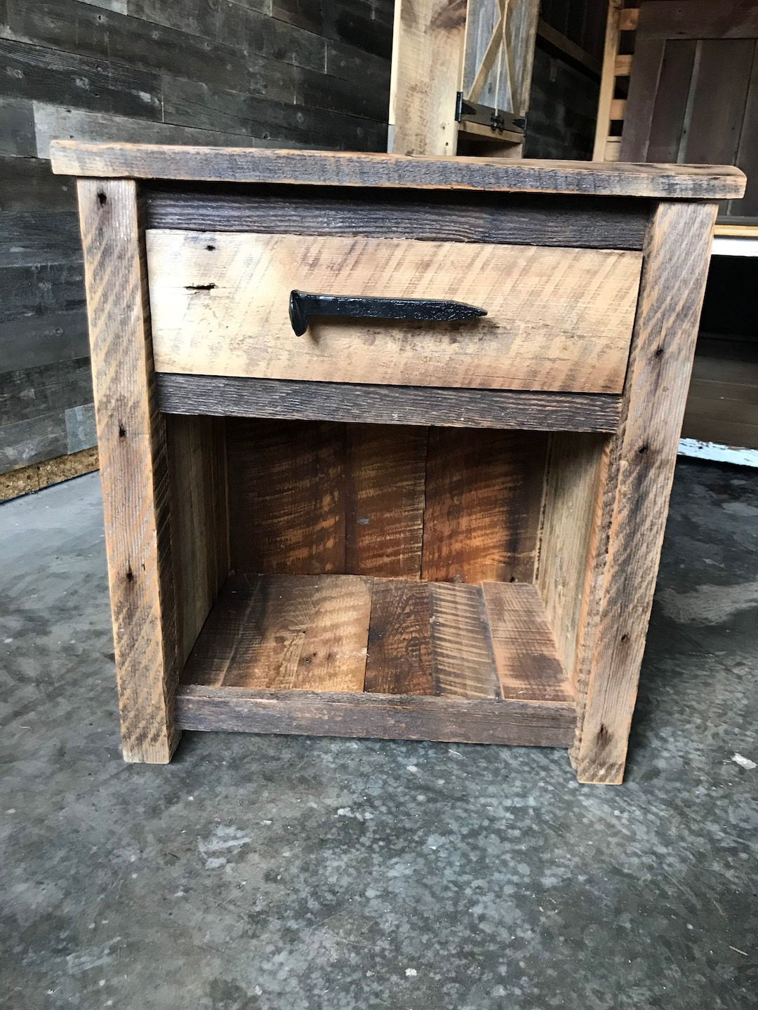 Reclaimed Rustic Barnwood Nightstand, Nightstands, Reclaimed Distressed ... regarding Nightstand Cathedral Dark Rustic Pecan Wood Hand-Scraped Distressed