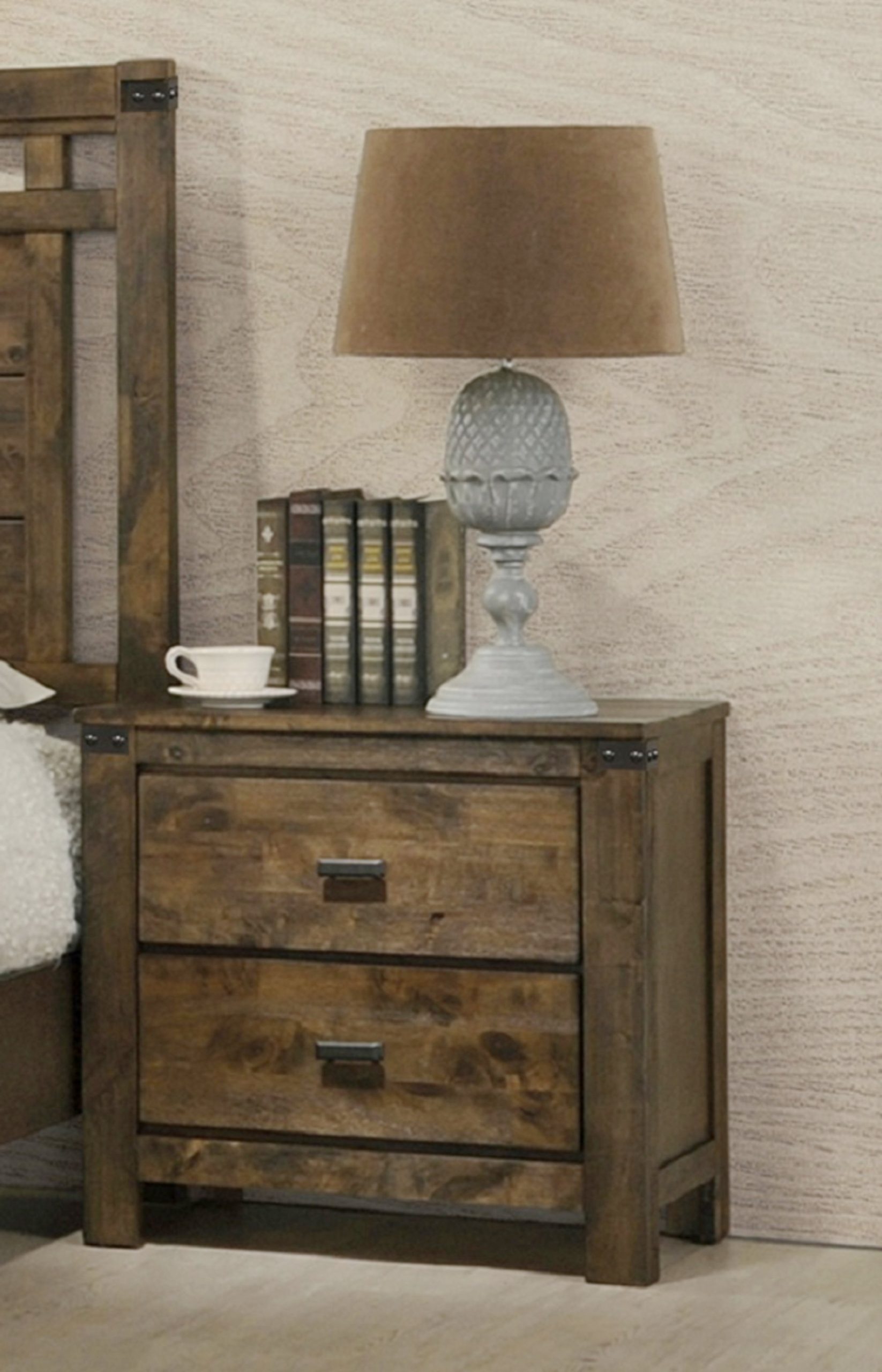 Red Barrel Studio Solid Wood Two-Drawer Nightstand With Rustic Brown ... with regard to Bear Creek Chocolate And Honey Brown Wood Two-Drawer Nightstand