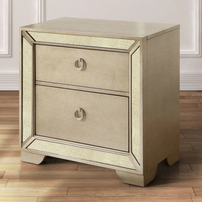 Rosdorf Park 2 Drawers Nightstand With Antique Mirror Panels, Champagne ... in How to Choose the Perfect Nightstand with Champagne Finish for Your Bedroom