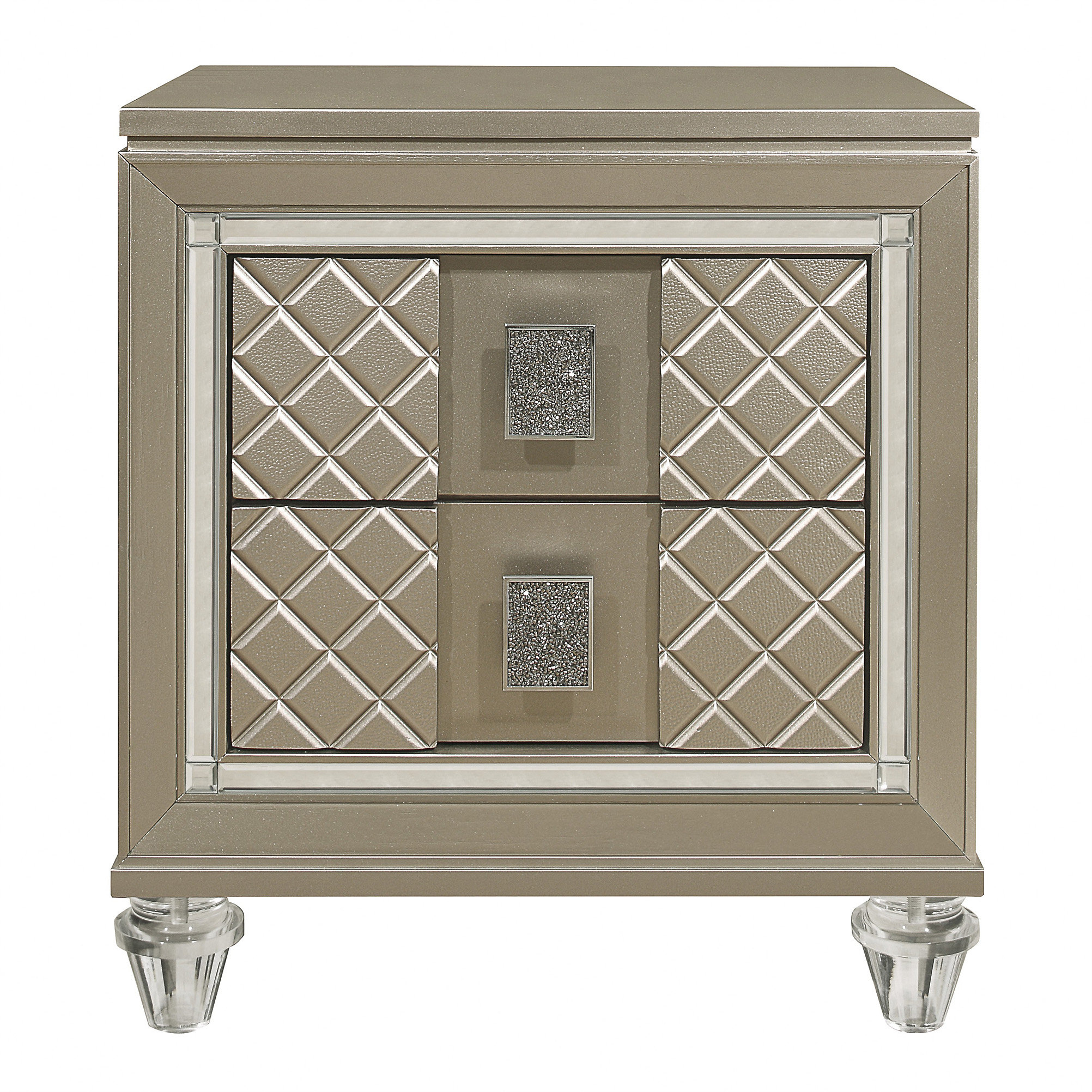 Rosdorf Park Glamorous Champagne Finish 1Pc Nightstand Of 2 Drawers ... with regard to Bd00243 - Nightstand, Mirrored And Champagne Finish - Sliverfluff