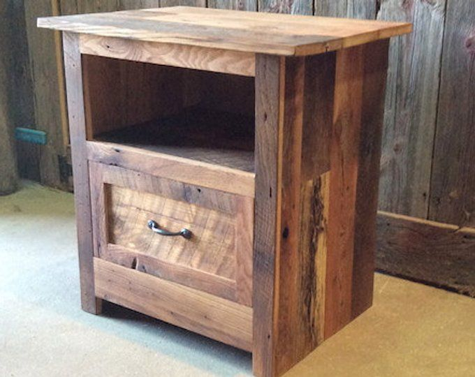 Rustic Bedside Table / Reclaimed Wood Nightstand / Handmade | Etsy ... regarding Craftsmanship and Comfort in La Boca Rustic Solid Wood Nightstand Bedside Table Design