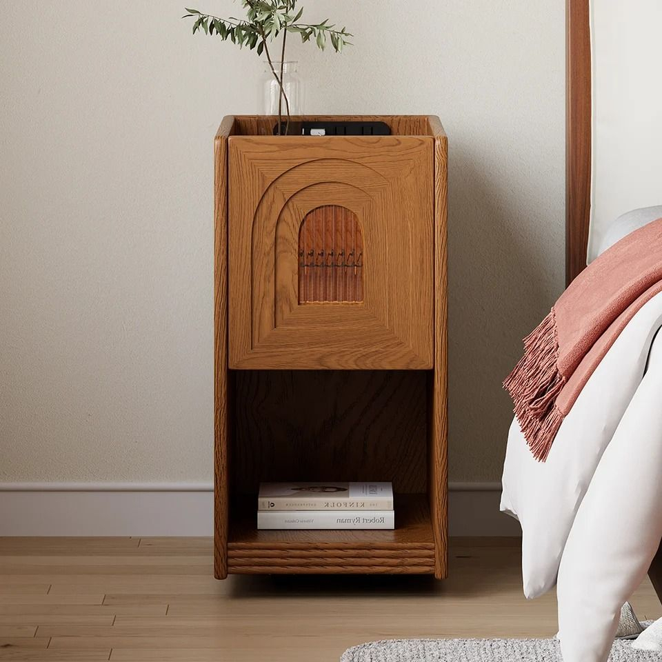 Rustic Narrow Smart Nightstand Cherry Bedside Table | Homary | Bedroom ... regarding Modern Narrow Smart Nightstand Cherry Bedside Table