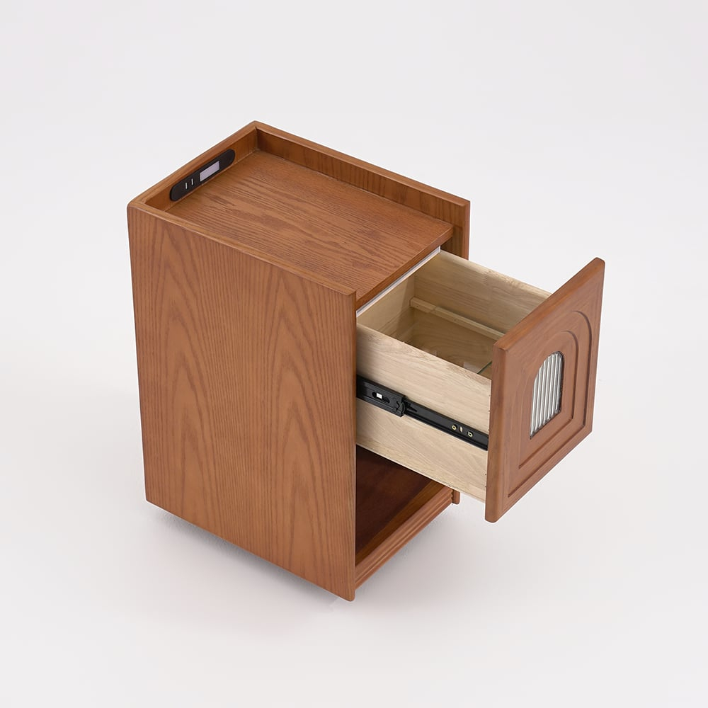 Rustic Narrow Smart Nightstand Cherry Bedside Table | Homary regarding Modern Narrow Smart Nightstand Cherry Bedside Table