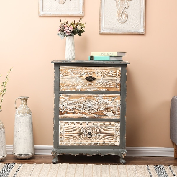 Rustic Wood 3-Drawer Nightstand By Baxton Studio - On Sale - Bed Bath ... with regard to Antique French Country Cottage Gray Finished Wood 3-Drawer Nightstand