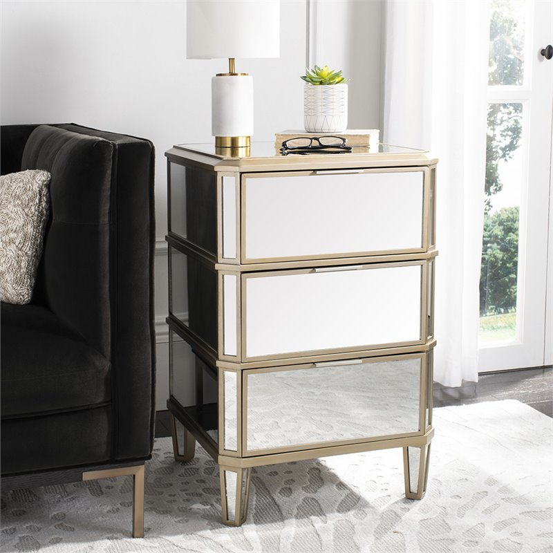 Safavieh Giana 3 Drawer Mirrored Nightstand In Gold intended for Maximizing Small Spaces with Multi-Functional Bedroom Furniture