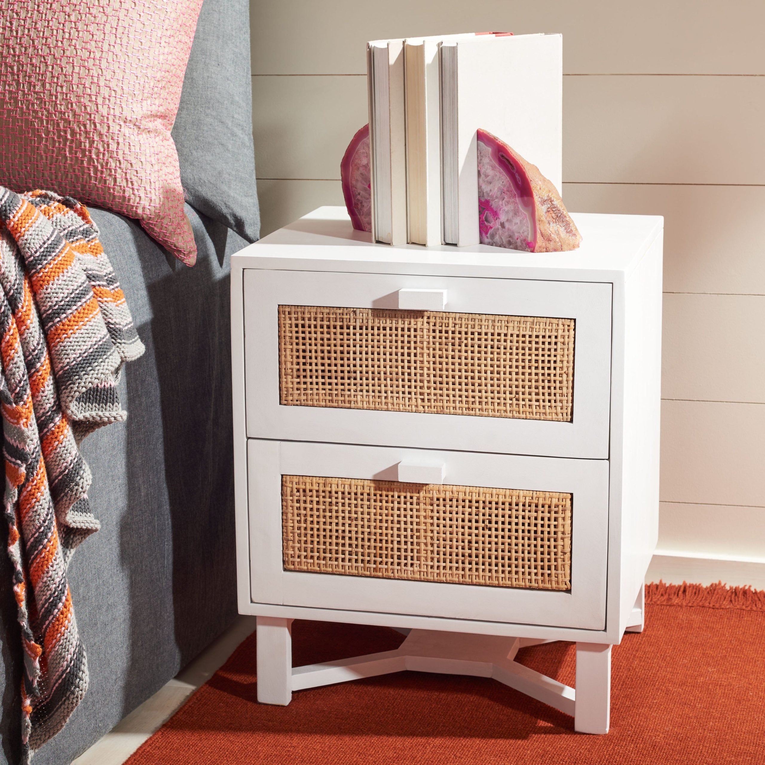 Safavieh Hedwig 2-Drawer Rattan Accent Table Nightstand | White ... within The Safavieh Nightstand Mistake That Cost Me $400 (And How to Avoid It)
