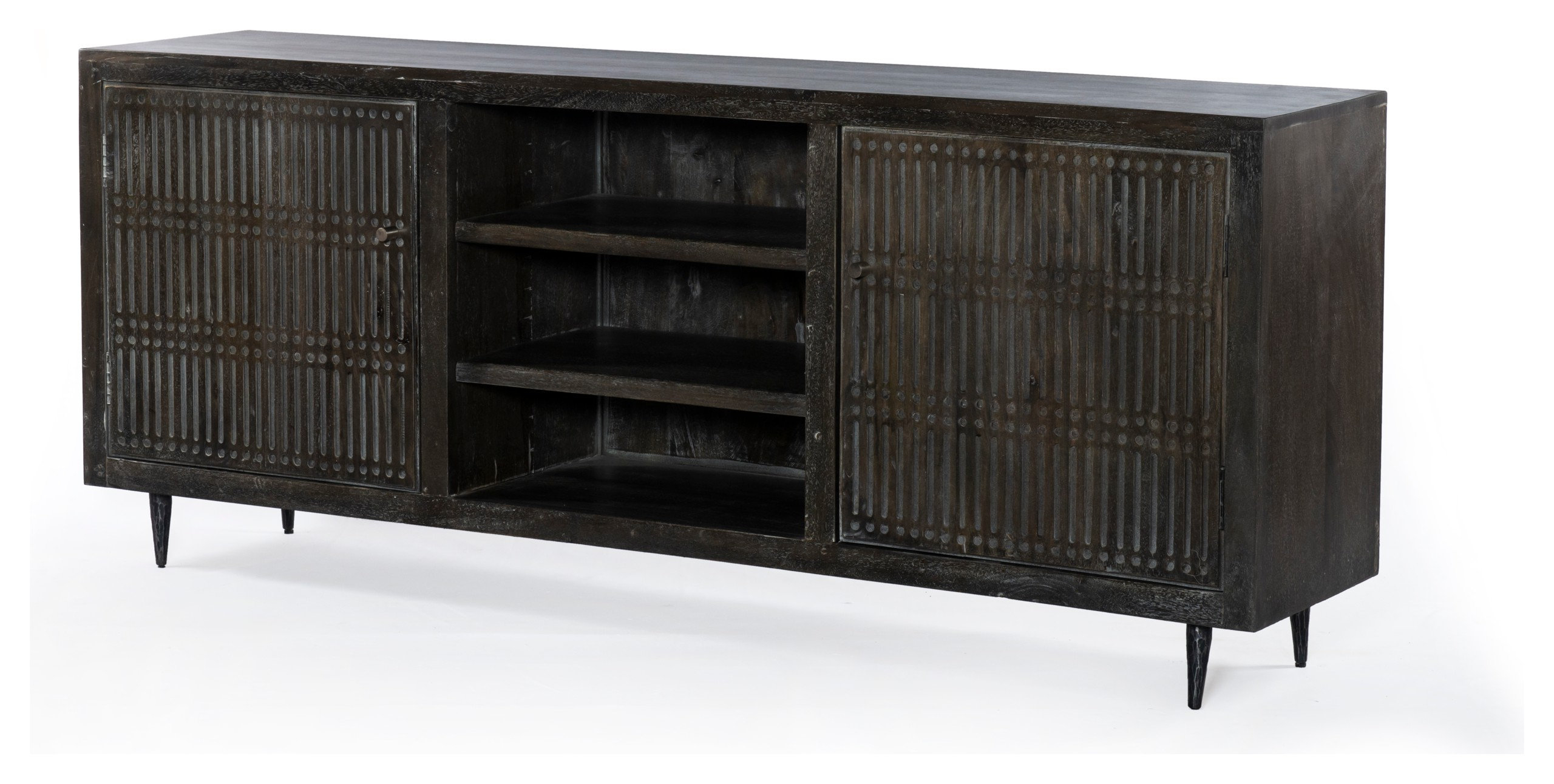 Sarah 2-Door Media Cabinet Mango Solid Wood Antique Brown Finish On ... regarding Sarah 2 Drawer Nightstand, Mango Solid Wood Antique Brown Finish On Iron Base