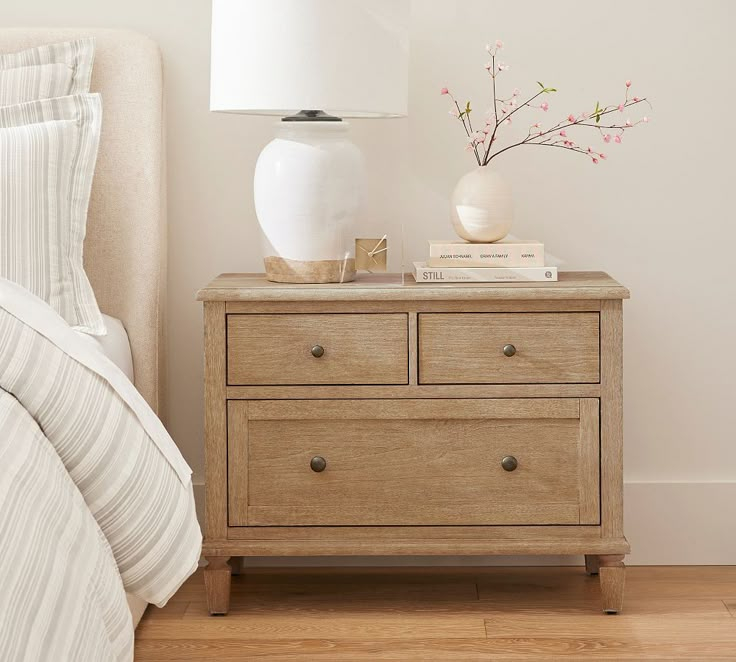 Sausalito 3-Drawer Nightstand (34") | Bedroom Makeover, Bedroom Night ... regarding Xander Reclaimed Acacia Coastal 3-Drawer Nightstand