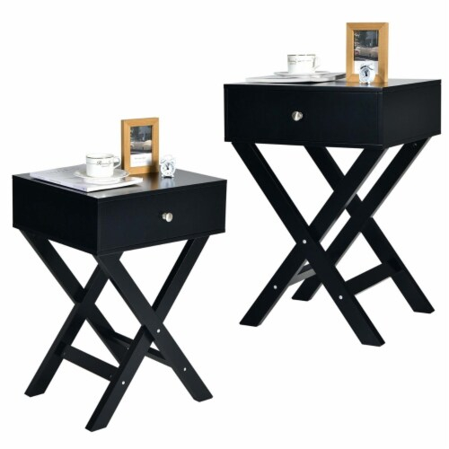 Set Of 2 X-Shaped Nightstand Side End Table Bedside Table W/ Drawer ... in Nightstand X-Shape Drawer Accent Side End Table Modern Home Furniture Black