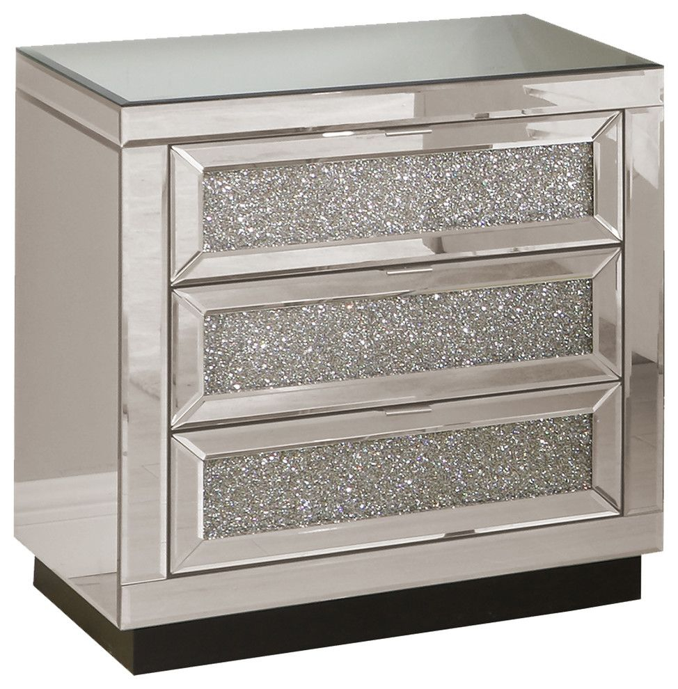 Silver Mirrored Drawer Nightstands – Warehouse Of Ideas for Benzara Bm225703 2 Drawer Beveled Mirrored Nightstand, Glass Top & Led, Silver