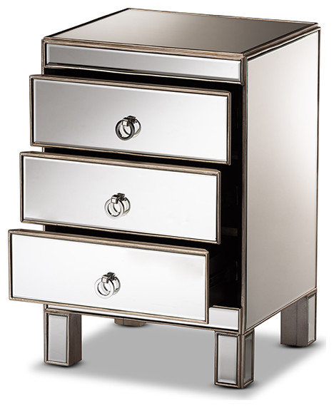 Simona Contemporary Glam Luxe Mirrored 3-Drawer Nightstand ... throughout Berthe Contemporary Glam Luxe Mirrored 2-Drawer Nightstand