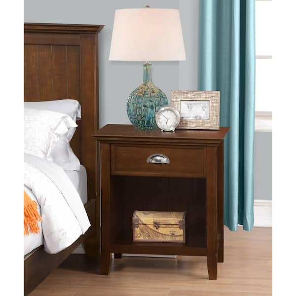Simpli Home Acadian 24 In. Wide Brunette Brown Solid Wood 1-Drawer ... in Acadian Solid Wood 24 Inch Wide Bedside Nightstand Table In Brunette Brown
