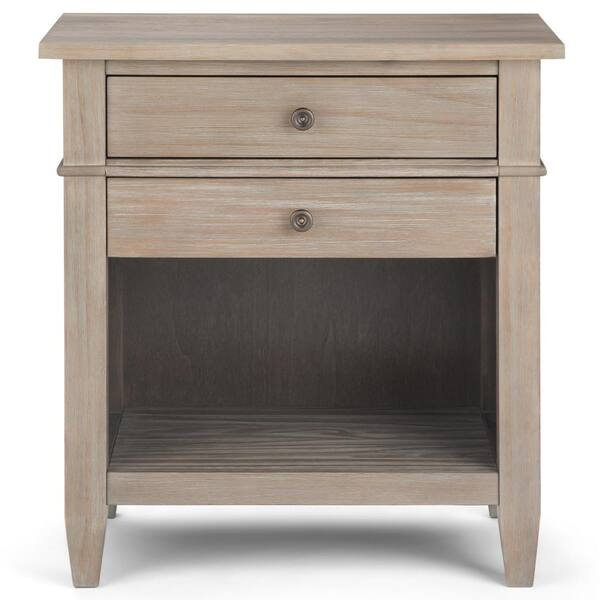 Simpli Home Carlton 2-Drawer Solid Wood 24 In. Wide Transitional ... inside Carlton Solid Wood 24 Inch Wide Bedside Nightstand Table In Distressed Grey