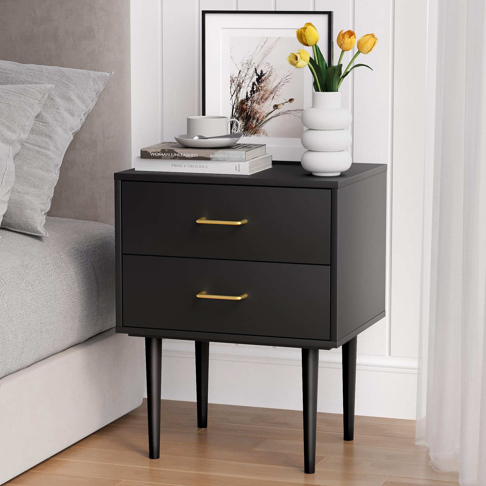Smart Fende Night Stand, Black Nightstand With 2 Drawers, 26" Tall ... for Understanding the Role of Bedside Tables in Bedroom Organization