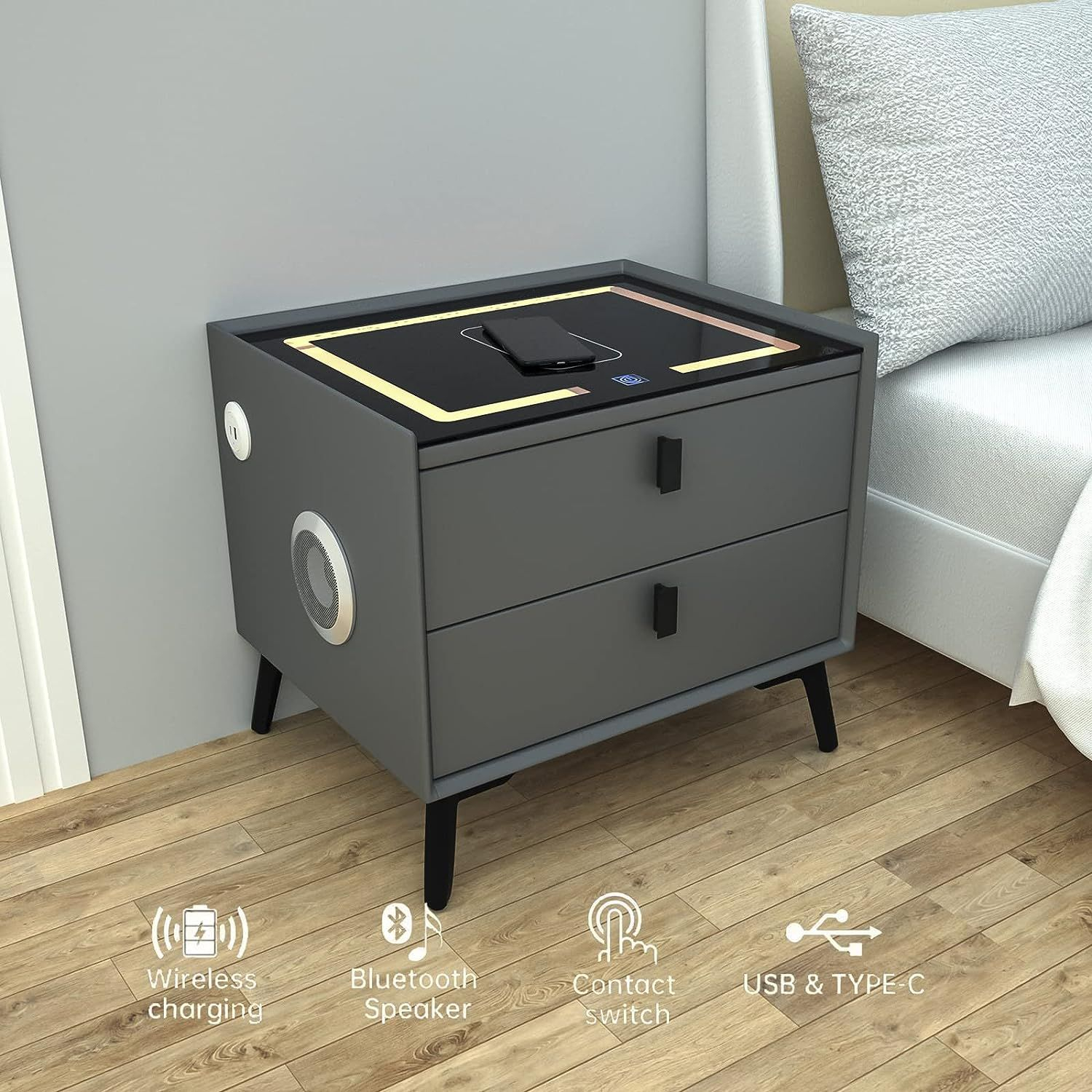 Smart Nightstand With Wireless Charging, Usb Port & Led Lights throughout The Art of Functional Minimalist Bedroom Design