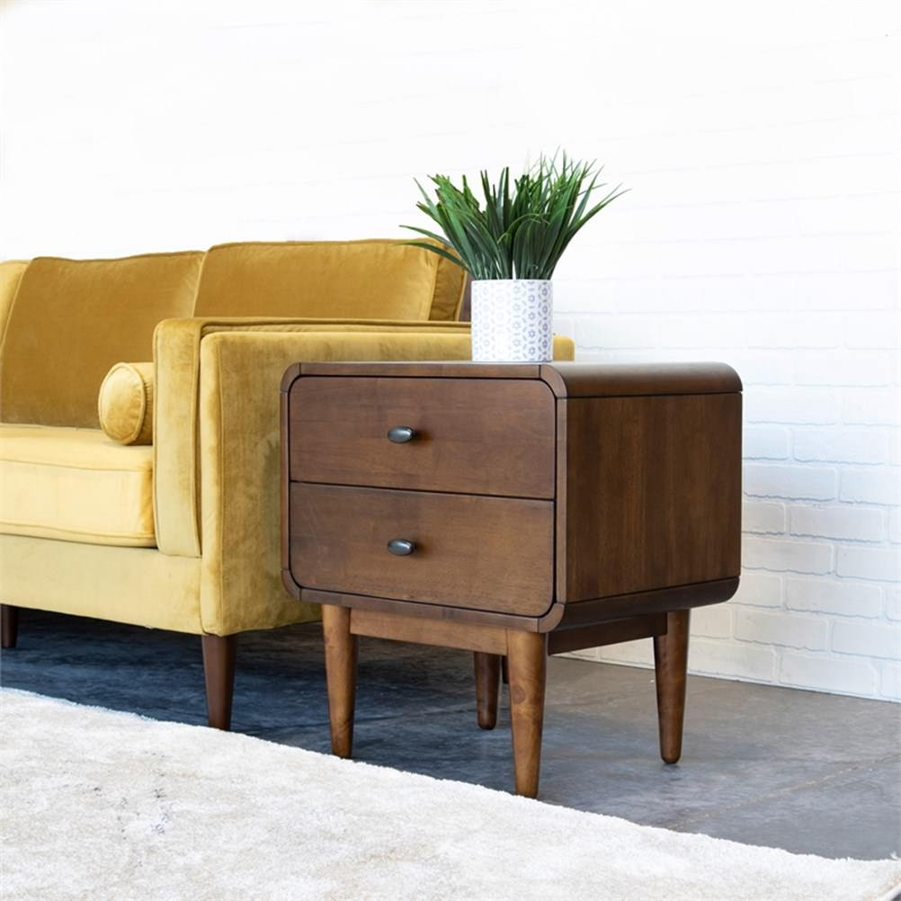 Stafford Mid-Century Modern Rectangular Solid Wood 2-Drawer Nightstand ... in Mid Century Modern Furniture Trends and the Rise of Faux Wood Nightstands