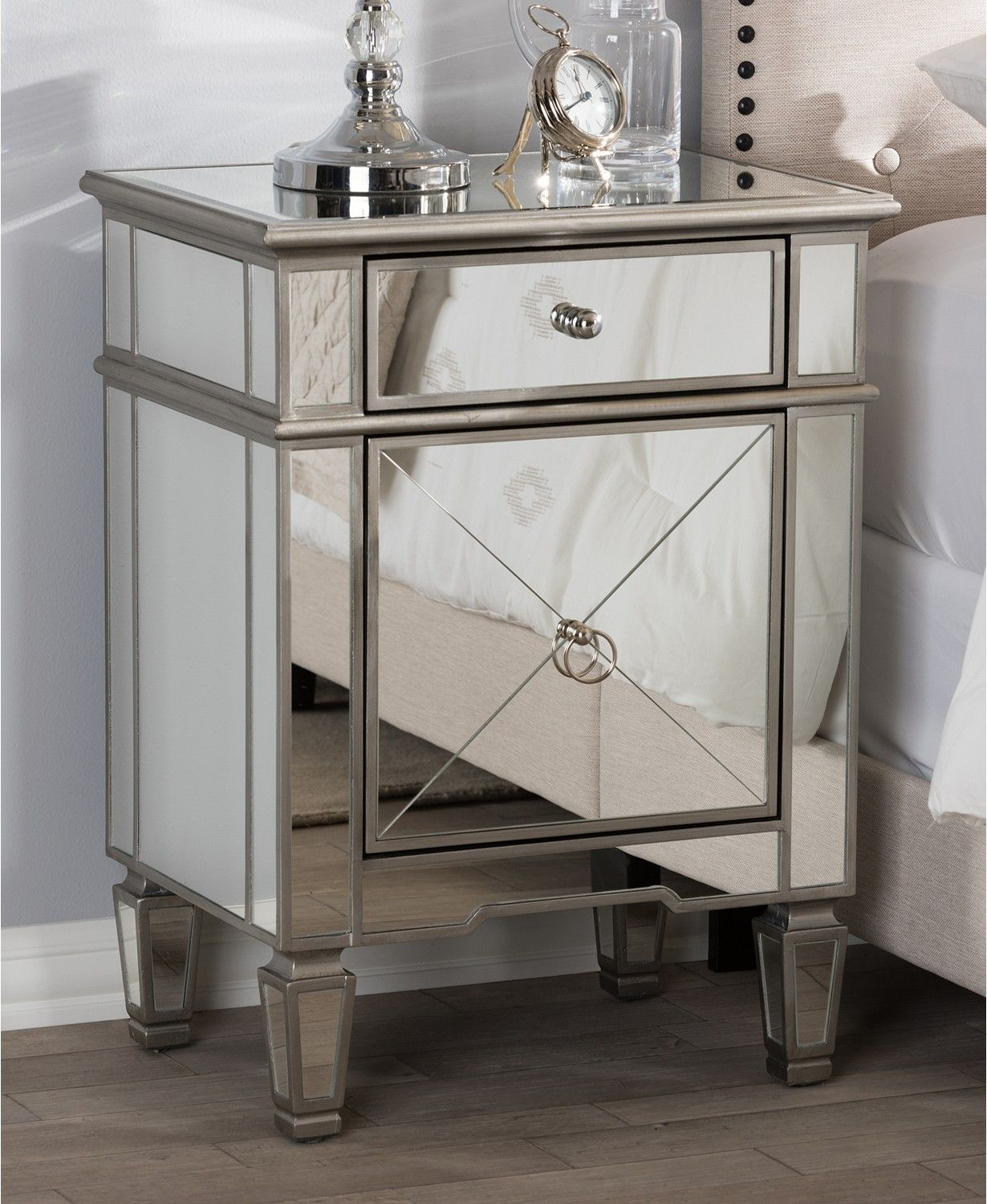 Style Nightstand, Mirrored Nightstand, Nightstand Ideas, Bedside ... with Laken Glam And Luxe Mirrored And Antique Bronze Finished 3-Drawer Nightstand