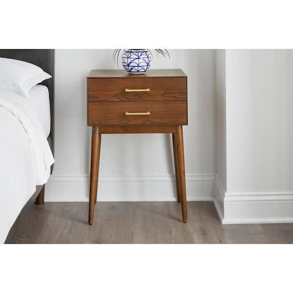 Stylewell Drakeford 2 Drawer Walnut Brown Wood Nightstand (18 In W. X ... for Modern bedroom essentials Dafne nightstand offers practical elegance
