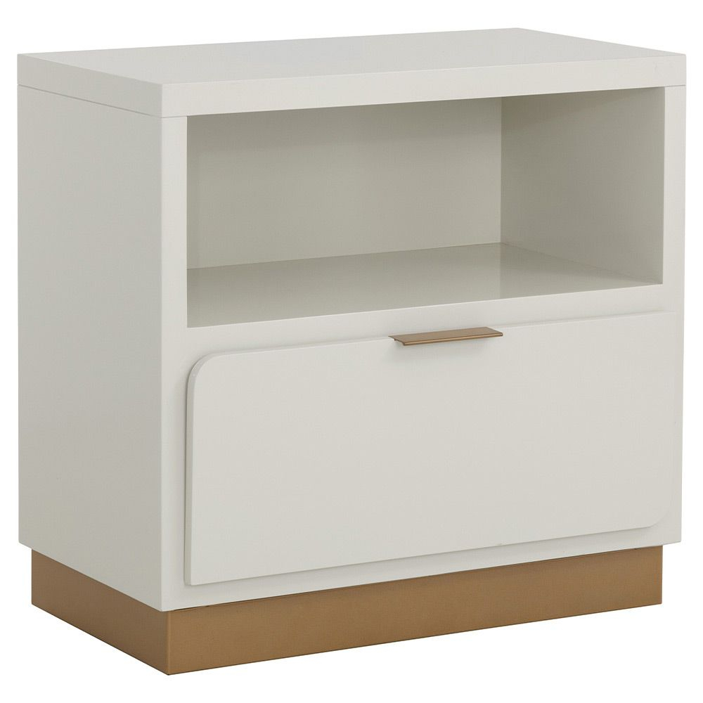 Sunpan Jenkins High Gloss Cream Wood Rustic Bronze Steel 1 Drawer ... with regard to Lambert Classic And Traditional White Finished Wood 1-Drawer Nightstand