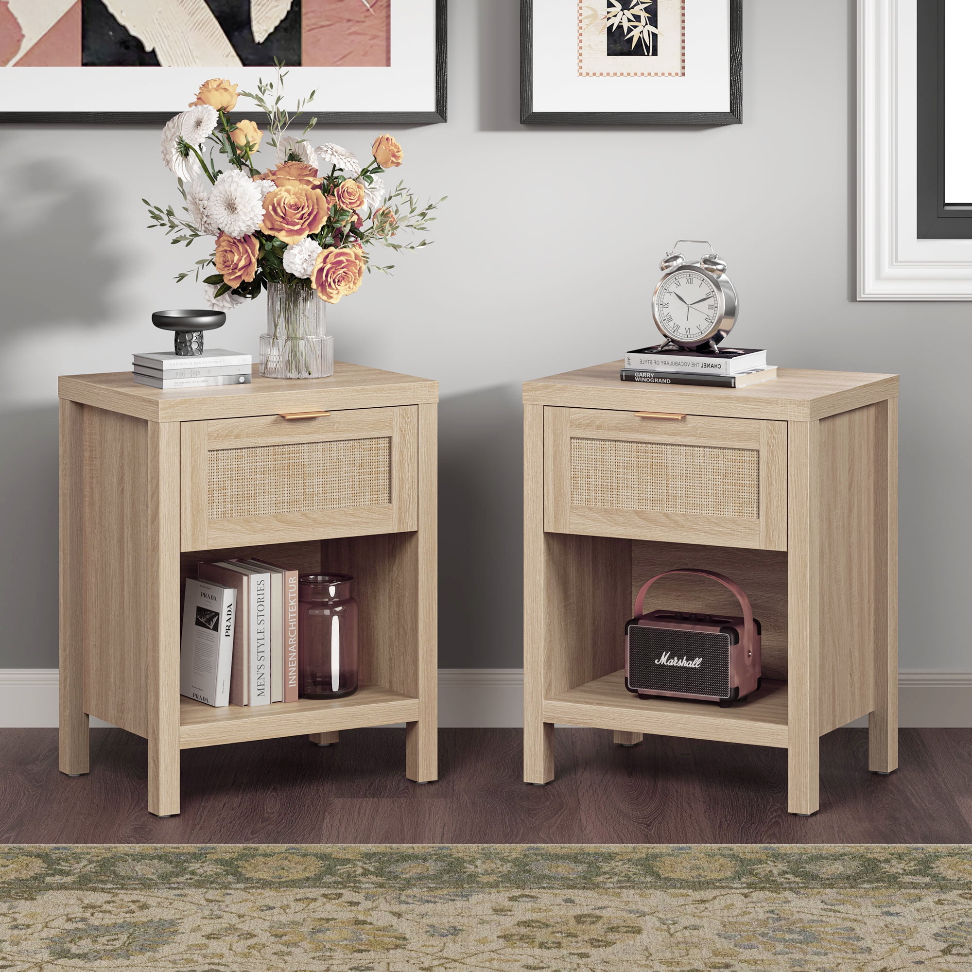 "Surmoby Rattan Nightstand Set Of 2, Light Oak Farmhouse Bedside Table ... in Exploring the materials and construction techniques of Tribella's drift oak furniture line
