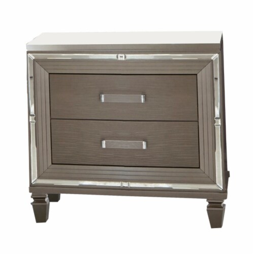 Textured Front 2 Drawer Nightstand With Beveled Mirror Trim, Silver ... with Designing Functional Storage with Textured Surfaces