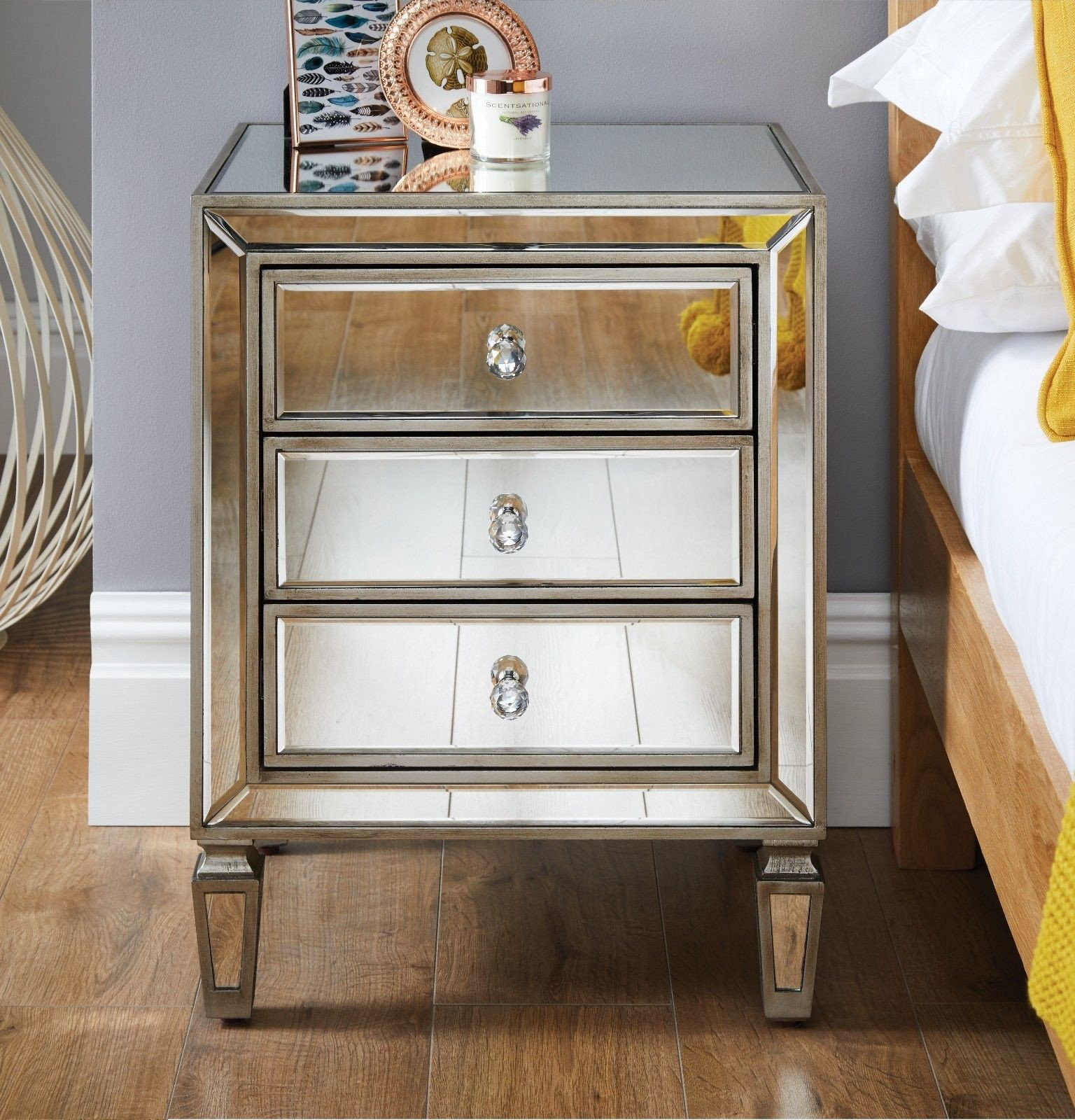 The Twillery Co. Roxbury Mirrored 3 Drawer Nightstand Modern Design ... with Izola Contemporary Glam Luxe Mirrored 3-Drawer Nightstand