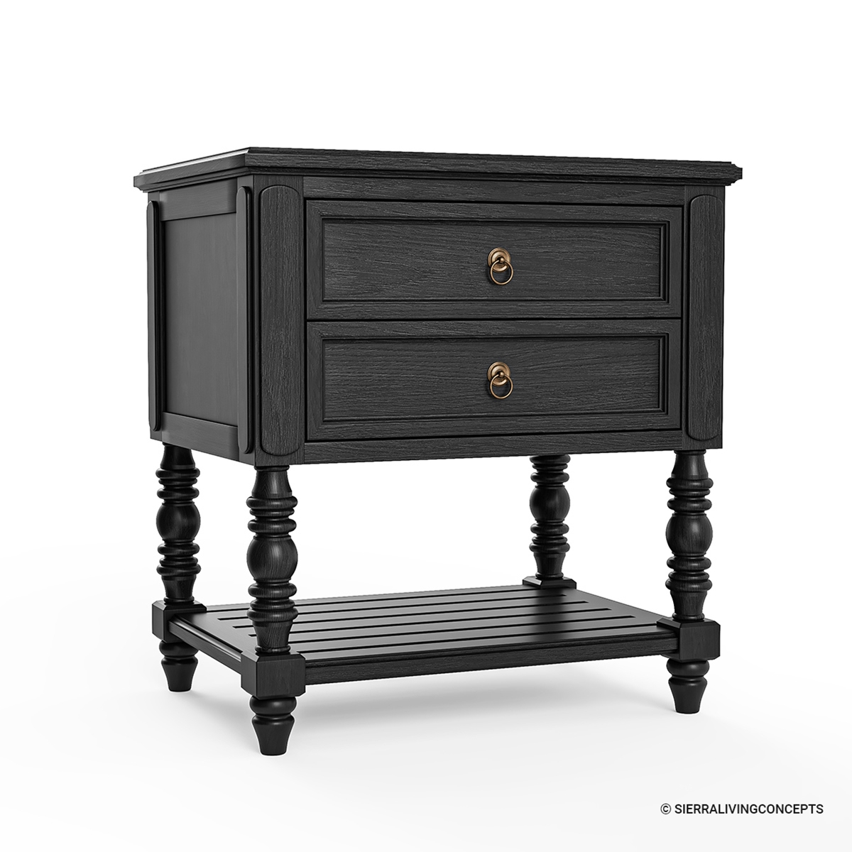 Thetford Traditional Black Solid Wood 2 Drawer Nightstand inside Traditional Nightstand, Unique Molding Detail And 2 Storage Drawers