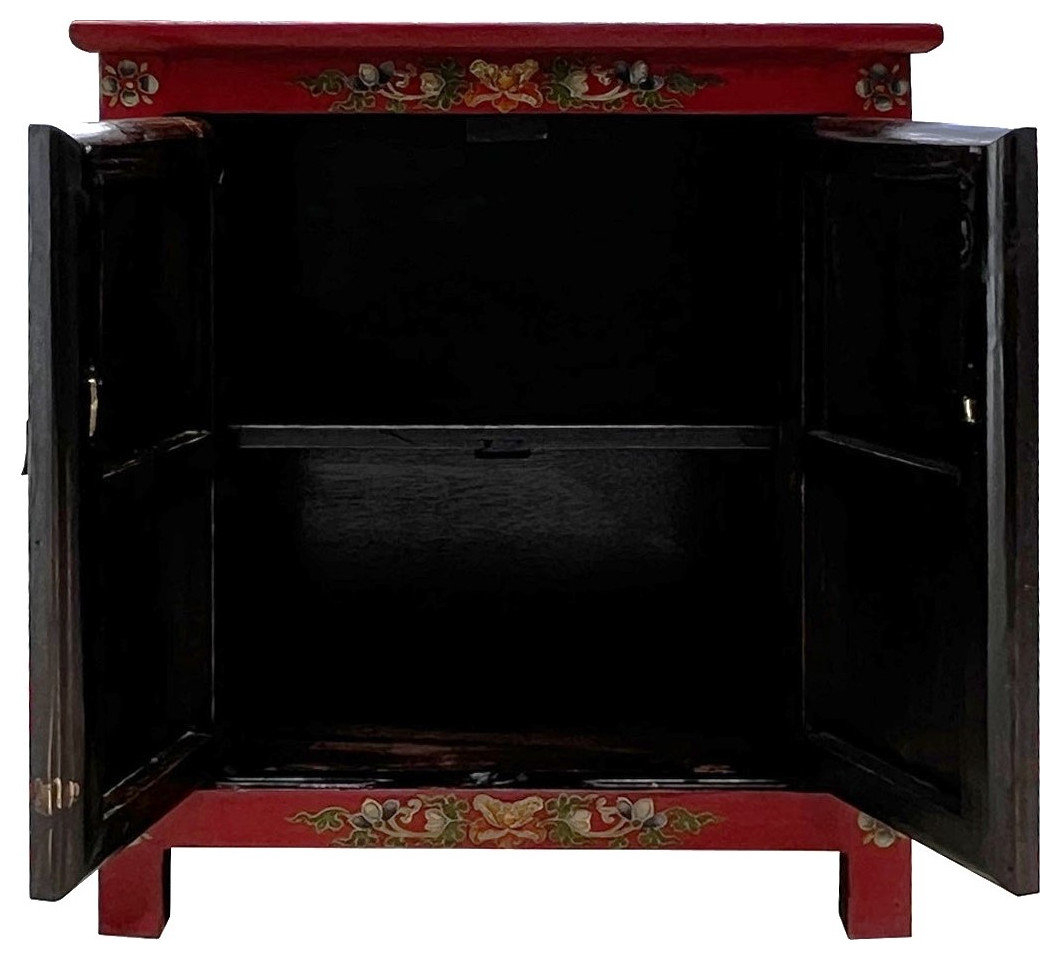 Tibetan Oriental Black Red Double Tigers End Table Nightstand Hcs7589 ... for Red Black Tan Tibetan Floral End Side Table Nightstand Cabinet Hcs7472