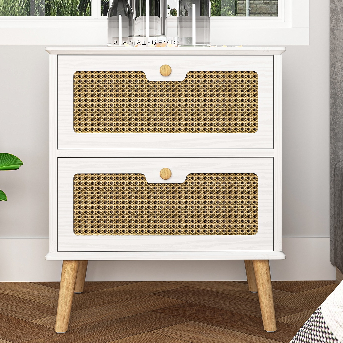 Topcobe Rattan Nightstand, Natural Style Side Table With Handcrafted ... with regard to Contemporary Nightstand, Mahogany Wood Frame & Rattan Front Drawers, White