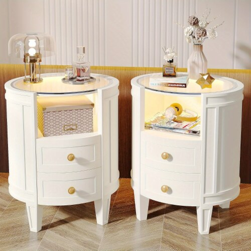 Tribesigns 2-Drawer Nightstand With Led Light Modern Side Table With ... regarding Exploring the Functional Benefits of Pairing Nightstands in Bedroom Layouts