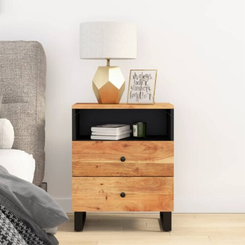 Vidaxl Bedside Cabinet 19.7 X13 X24.4 Solid Wood Acacia&Engineered Wood ... throughout Vidaxl Cabinet Storage Side End Table For Living Room Gray Solid Wood Acacia