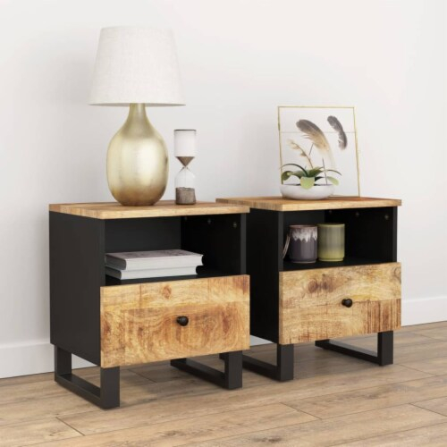 Vidaxl Bedside Cabinets 2 Pcs Solid Wood Mango&Engineered Wood, 2 Pcs ... for The role of handmade craftsmanship in modern bedroom furniture selection