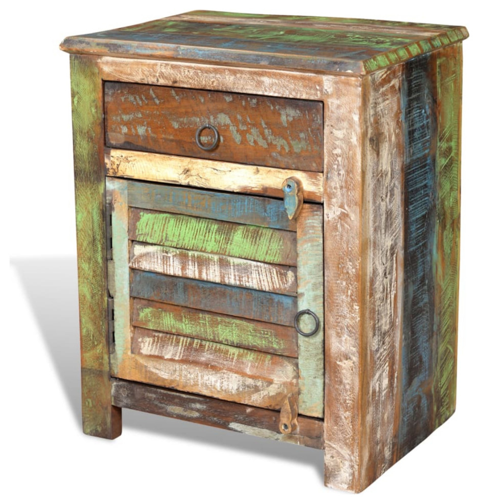 Vidaxl End Table With 1 Drawer 1 Door Reclaimed Wood - Farmhouse - Side ... with regard to Vidaxl Cabinet Accent End Table For Bedroom Living Room Solid Reclaimed Wood