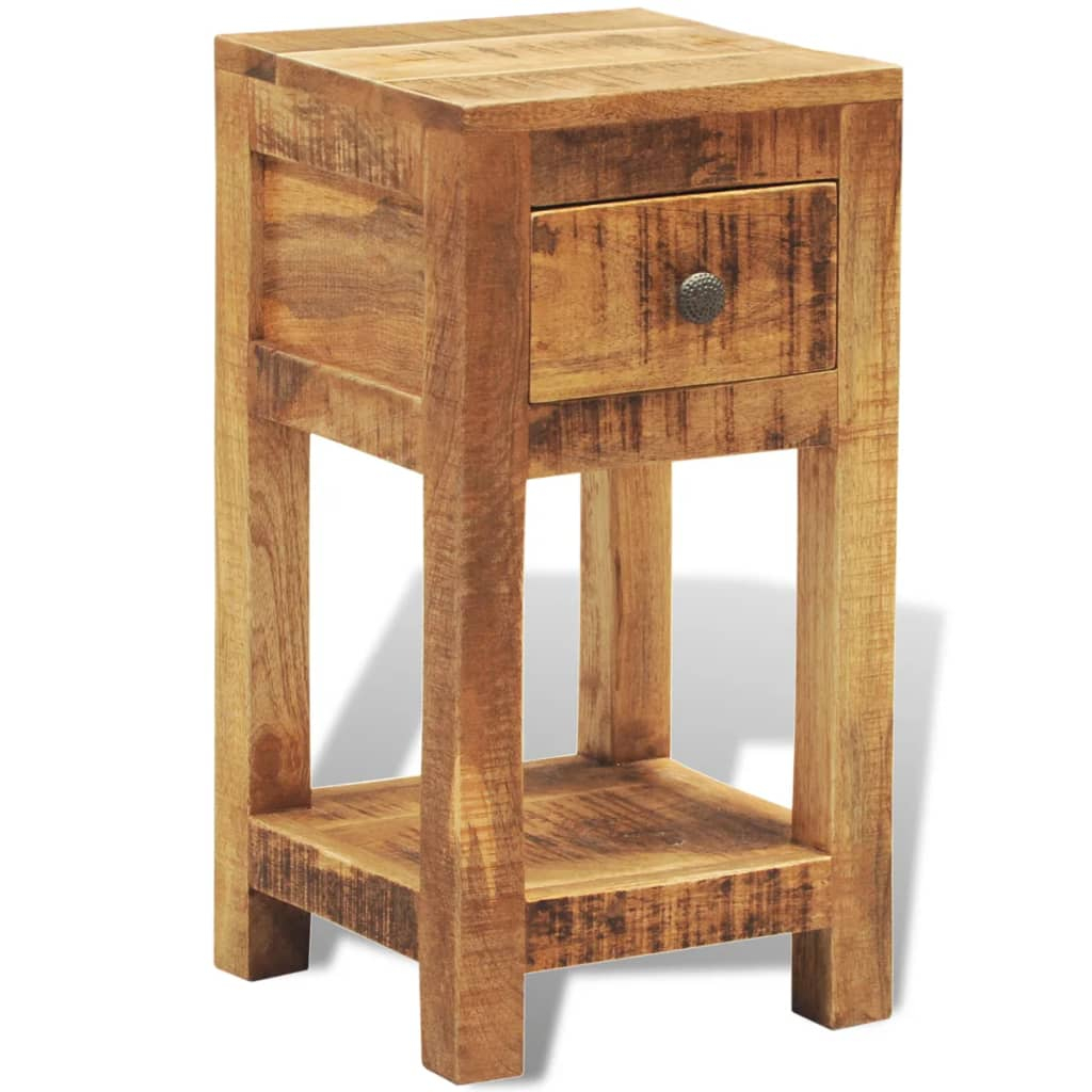 Vidaxl Nightstand With 1 Drawer Solid Mango Wood | Vidaxl.com in Vidaxl Nightstand White And Brown 15.7"X11.8"X19.6" Solid Rough Mango Wood