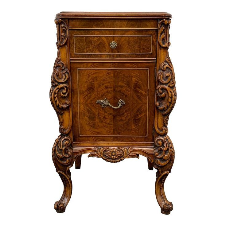 Vintage Carved Burl Walnut French Country Nightstand intended for Crafting Quality French Country Nightstands with Authentic Details