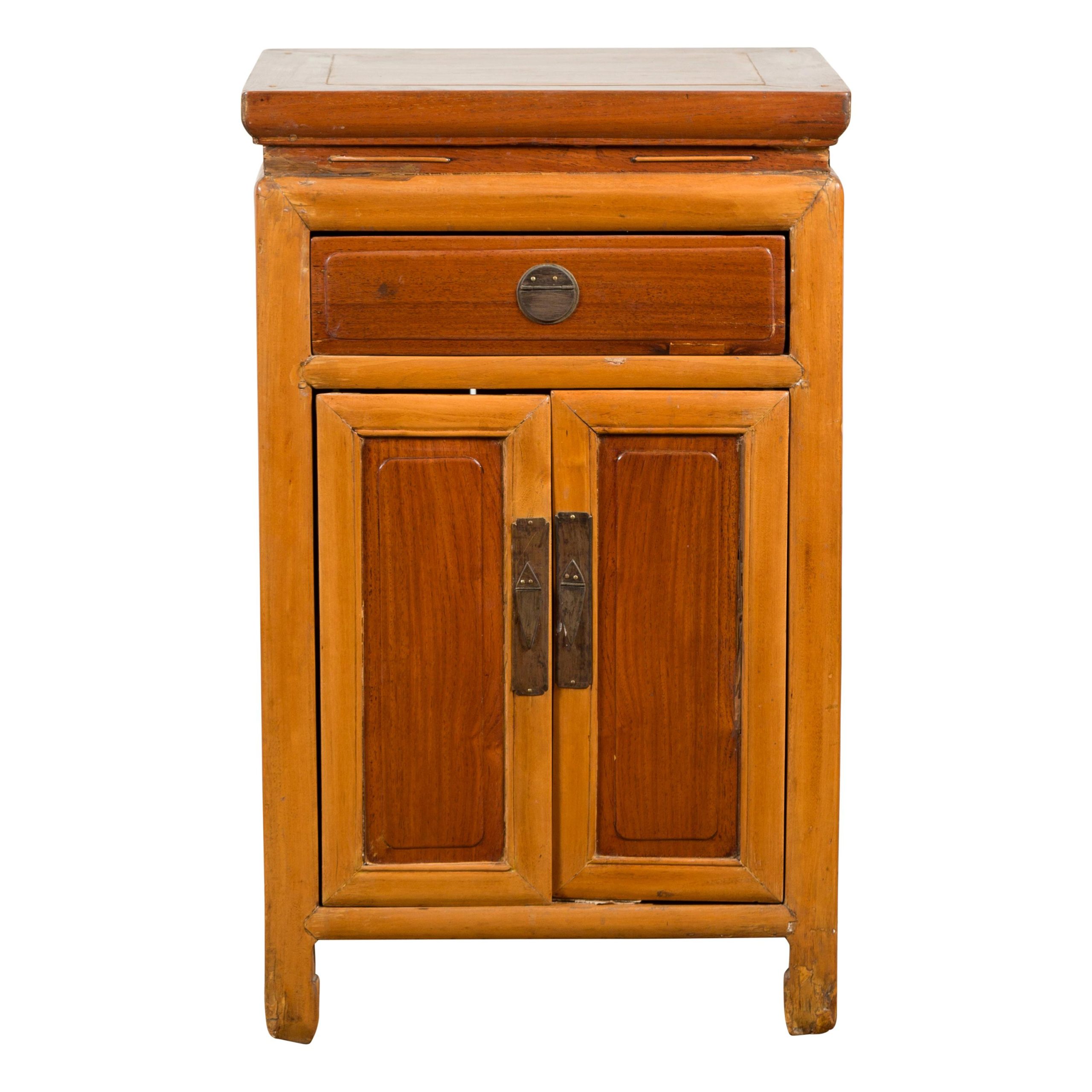 Vintage Chinese Midcentury Two-Toned Side Table With Drawer And Double ... inside Vintage Distressed Chinese Red Rim Green Doors Side Table Cabinet Hws4336
