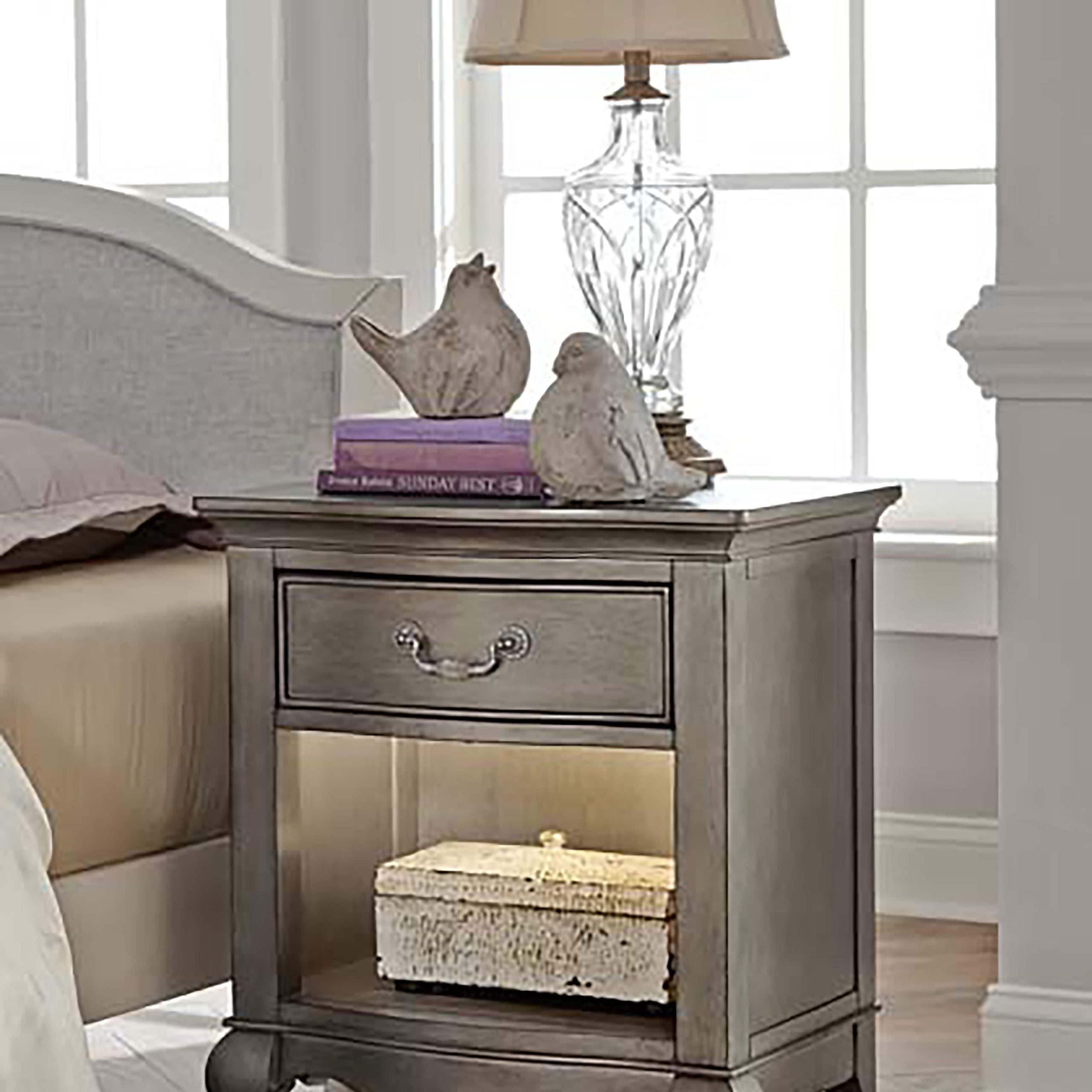 Vintage Silver Night Stand throughout Dilan Vintage Antique Silver Finished Metal Trunk Inspired 3-Drawer End Table