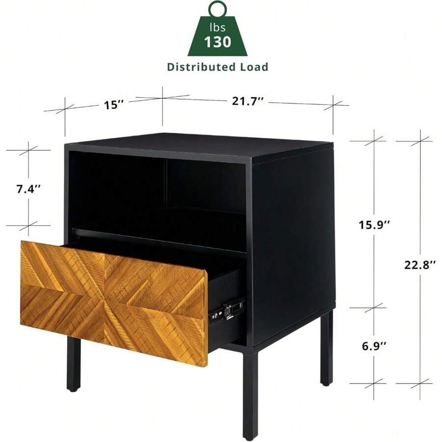 Vivian Solid Wood Nightstand, End Table, Bedside Table With Herringbone ... with La Boca Rustic Solid Wood Nightstand Bedside Table