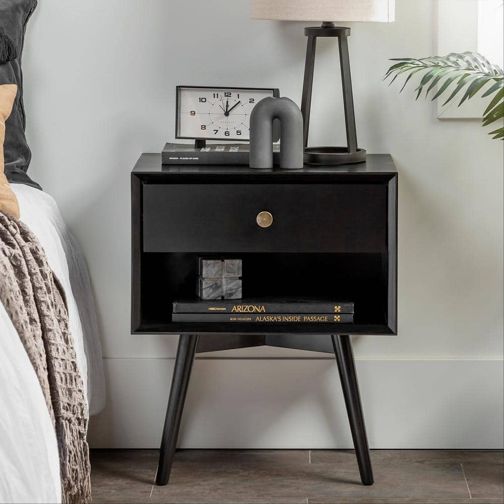 Walker Edison Furniture Company 1-Drawer Black Solid Wood Mid Century ... intended for Understanding the Design Legacy of the Benzara BM123112 Lennart Nightstand