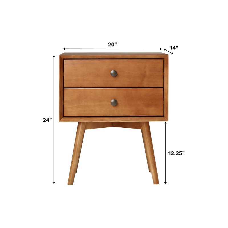 Walker Edison Mid-Century 2 Drawer Solid Wood Nightstand In Caramel ... regarding Mid-Century Design Principles in Contemporary Bedroom Decor