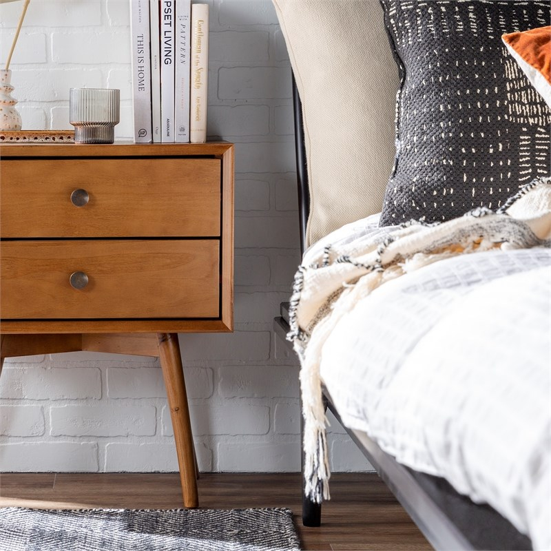 Walker Edison Mid-Century 2 Drawer Solid Wood Nightstand In Caramel ... within Mid-Century Design Principles in Contemporary Bedroom Decor