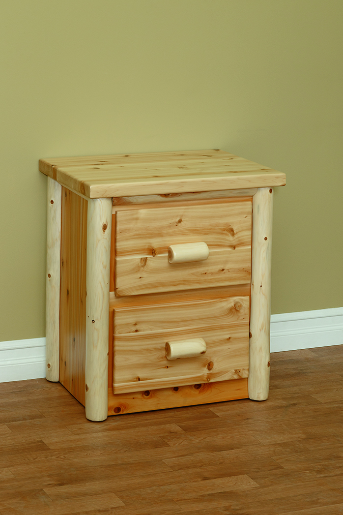 White Cedar Log Furniture | White Cedar Chests, Beds And Tables inside White Cedar Log Mountain Collection Open Nightstand