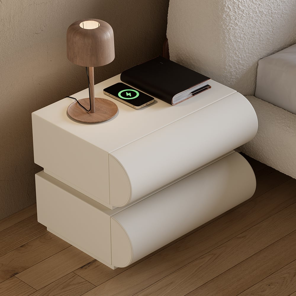 White Leather Smart Nightstand With Usb & Charging | Homary with Eloquence Contemporary Modern 28 Usb Charging Nightstand