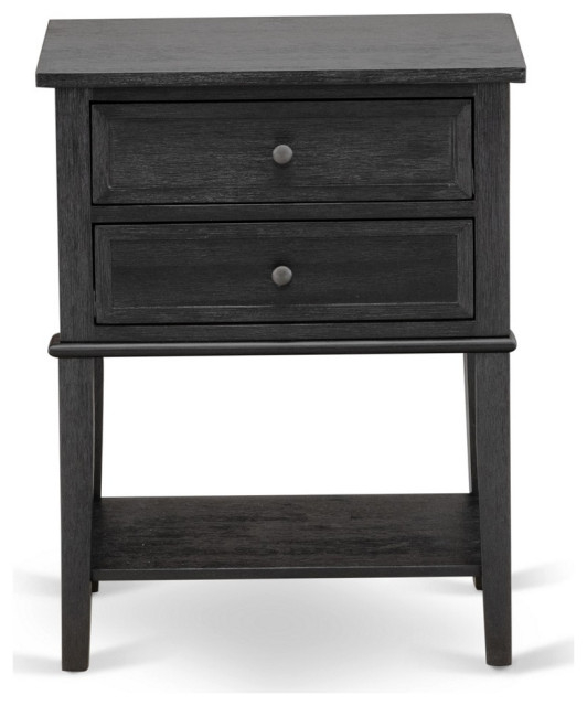 Wood Night Stand, 2 Wood Drawers, Wire Brushed Black Finish ... with 2 Drawers Wooden Night Stand, Wire-Brushed Warm Gray