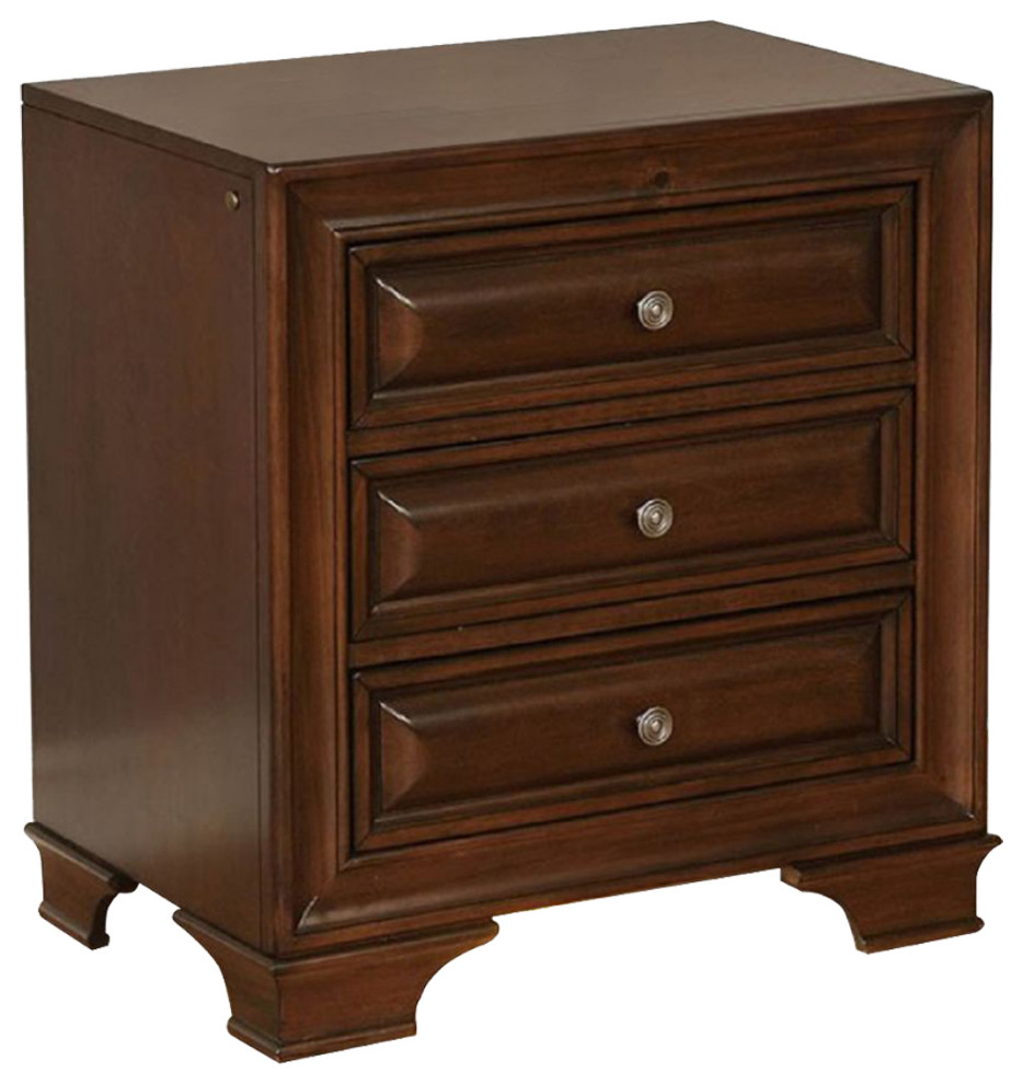Wooden 3 Drawers Nightstand - Transitional - Nightstands And Bedside ... within Loretta Gold Finish Wood 3-Drawer Nightstand, Espresso