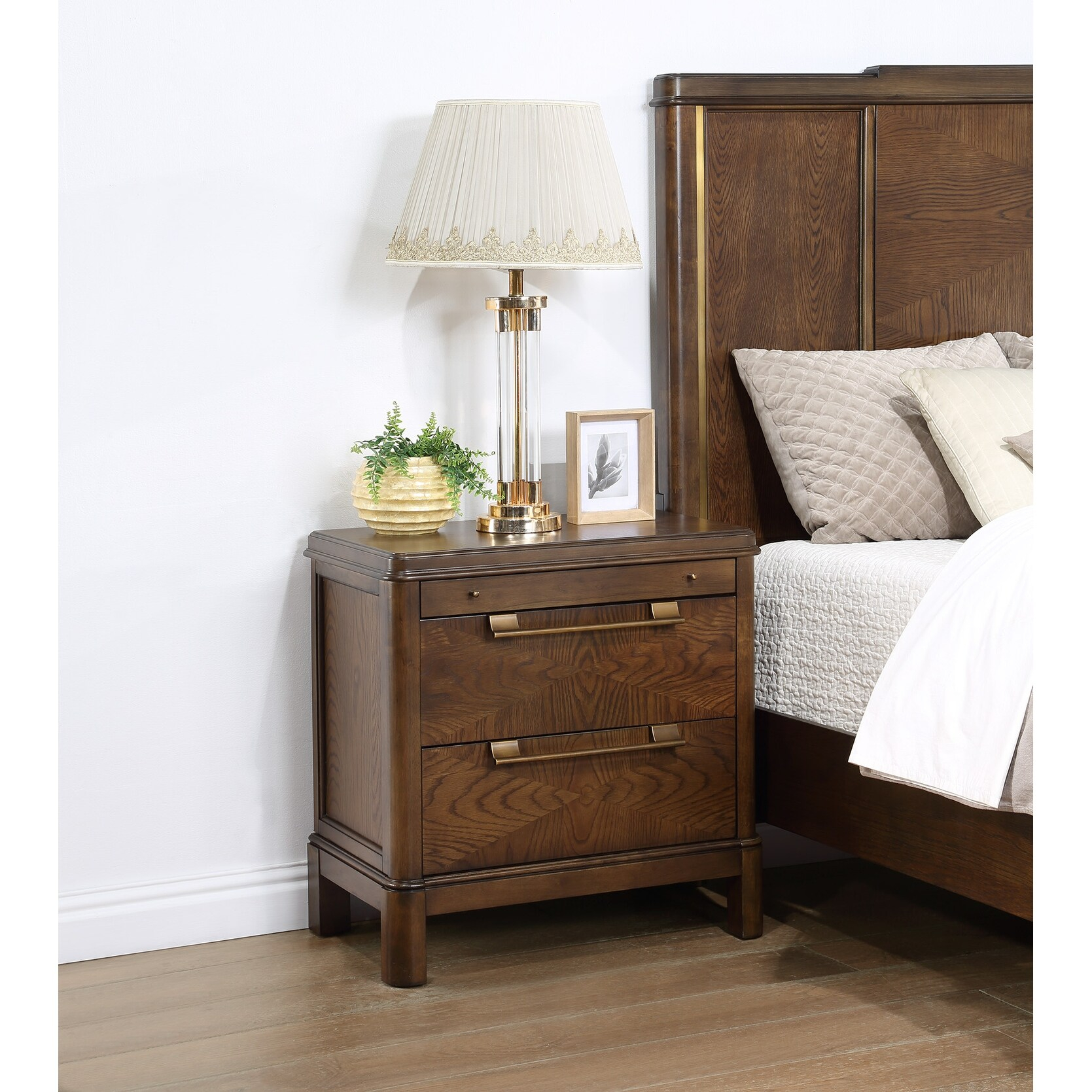 Wooden Nightstand With 2 Drawers, Dark Walnut Brown - On Sale - Bed ... within Design considerations for 18 inch manufactured wood nightstands with two drawers