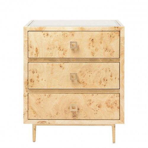 Worlds Away 3 Drawer Burl Wood Side Table With Gold Leaf Accents & Base ... with Nightstand Chest Steuben Contemporary Burled Wood Lucite Gold Base