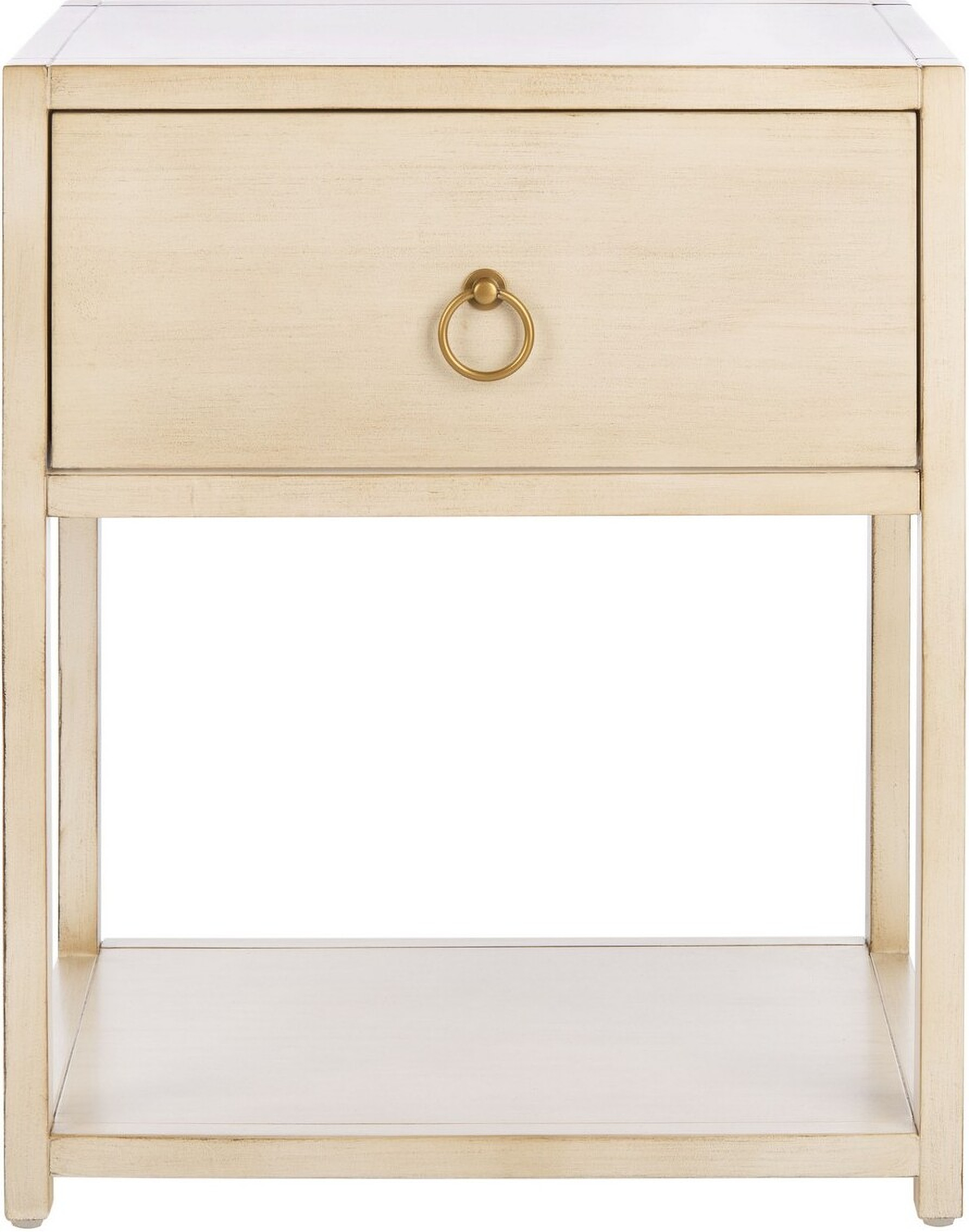 Yudi 1 Drawer 1 Shelf Nightstand In Antique White By Safavieh ... throughout Mabel Genuine Marble And Wood 1-Drawer Nightstand, White