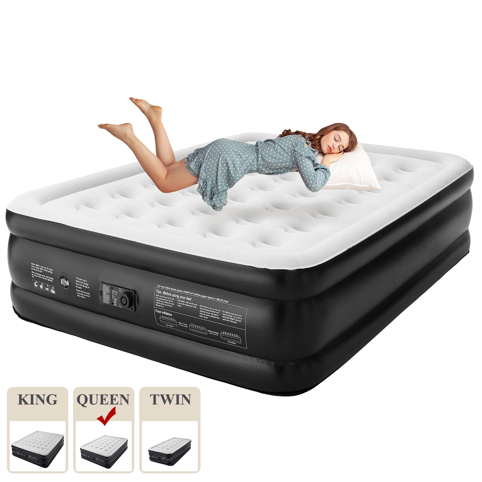18 Inch Queen Size Air Mattress With Built-In-Pump, Black - Walmart.com pertaining to How big is a queen size air mattress compared to other bed sizes