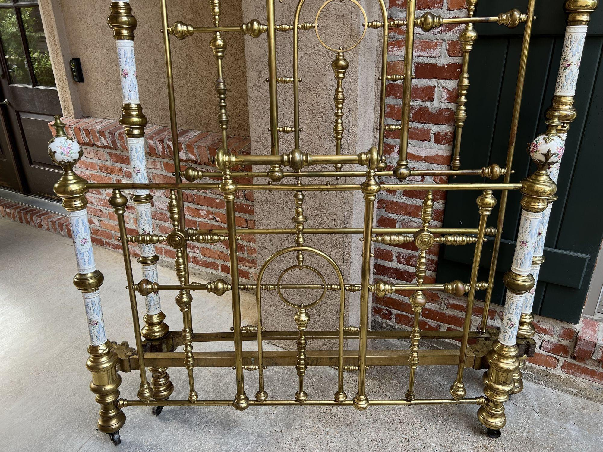 19Th Century Antique Tall Victorian Brass Bed Full Frame Porcelain Hand ... within Antique Brass Bed Frame Full